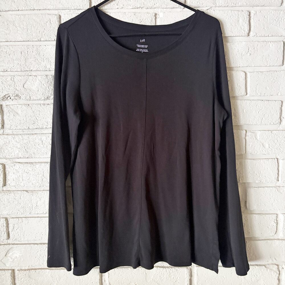 J. Jill Black Long Sleeve Tee Size M 100% Pima Cotton Crewneck Front Seam